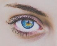 Olho azul da mulher