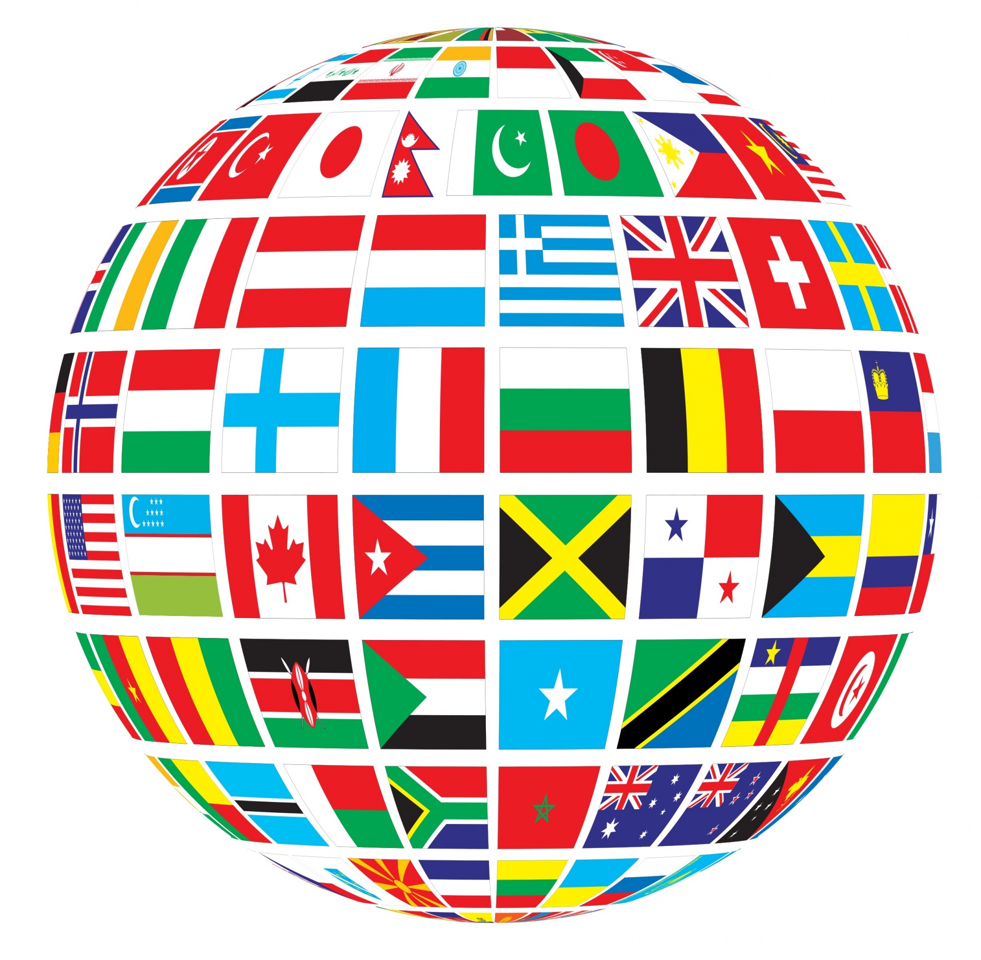 Image of globe made up of the flags of the world. 