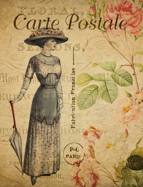 Cărți postale&timbre Woman-vintage-postcard-floral