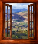 Vista de ventana de la montaña
