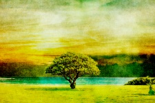 Tree Vintage Sunset Painting