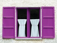 Window Purple Wood Shutters