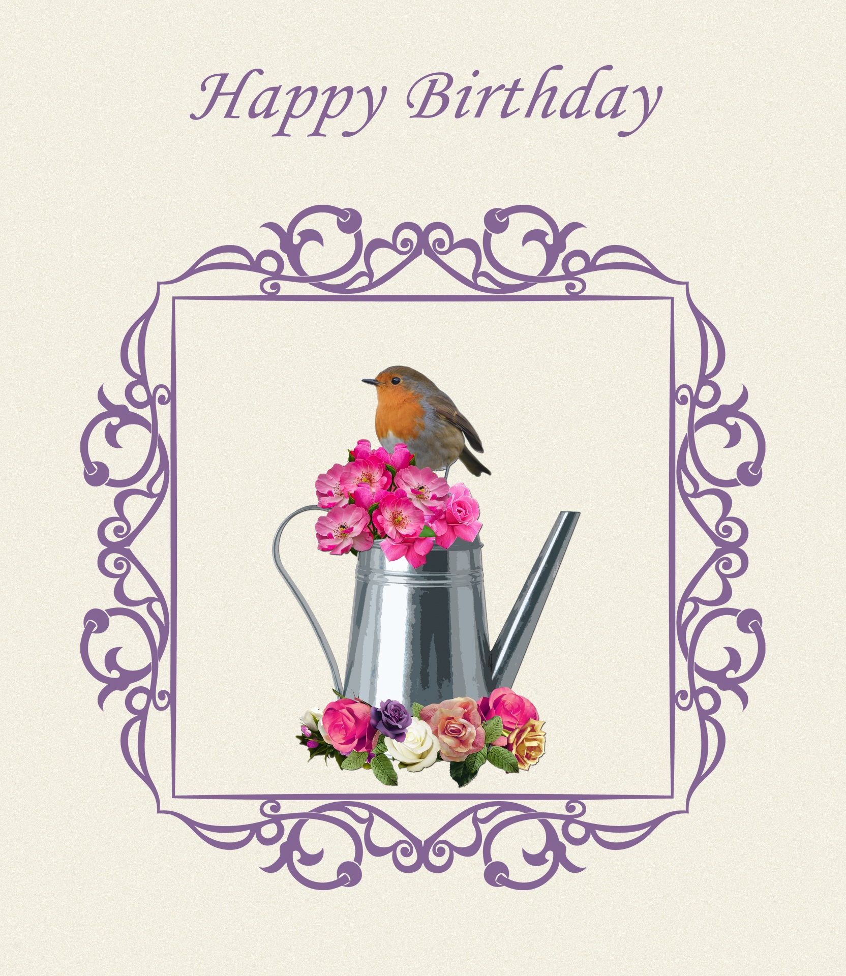 Birthday Card Bird Flowers Free Stock Photo - Public Domain Pictures