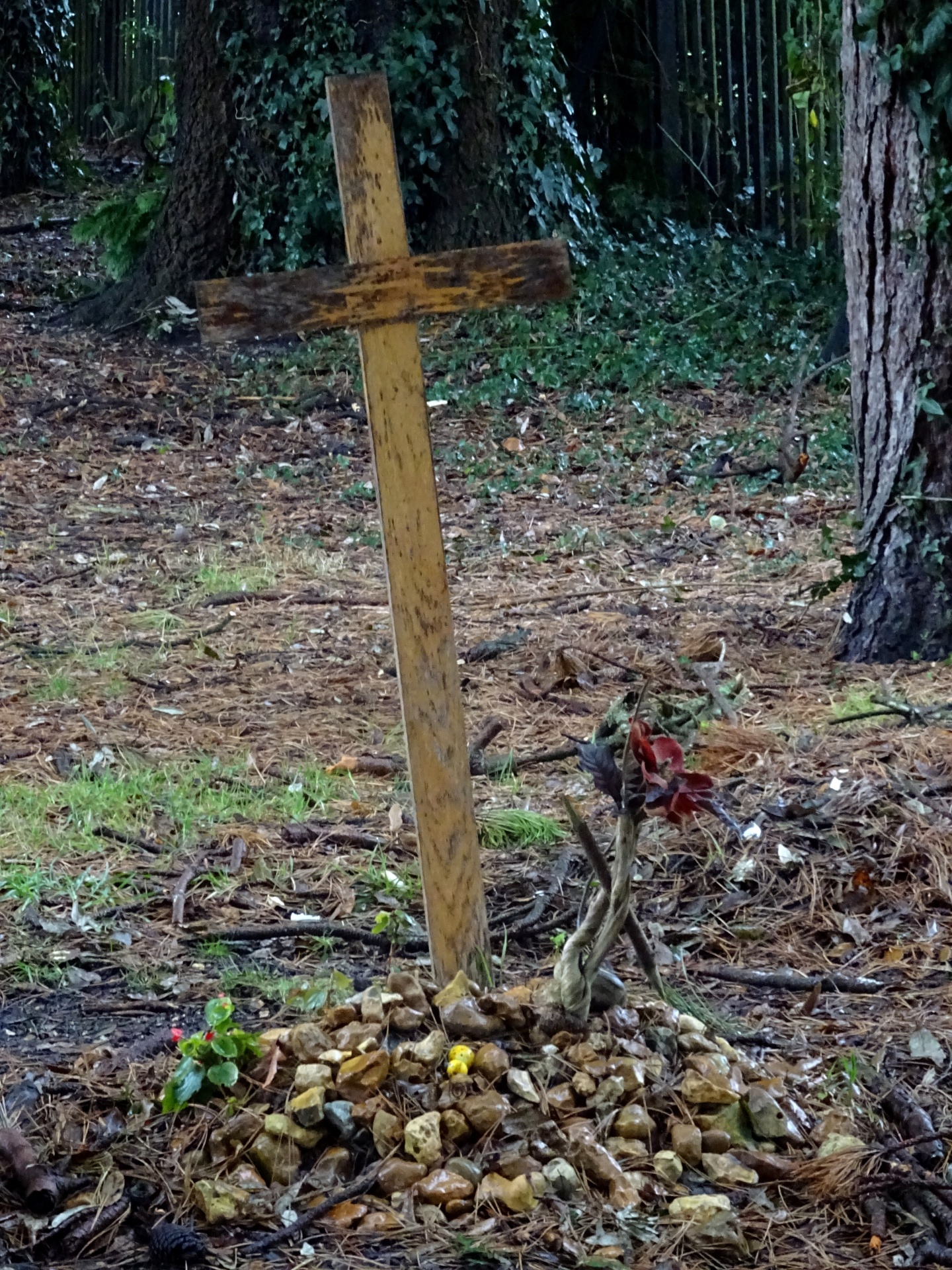 Cruz de madera en el cementerio Grave