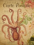 Pulpo, postal del vintage del calamar