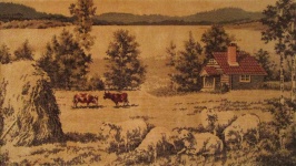 Antiguo tapiz de la granja