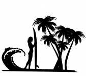 Clipart de surfeurs palmiers