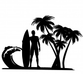 Clipart de surfeurs palmiers