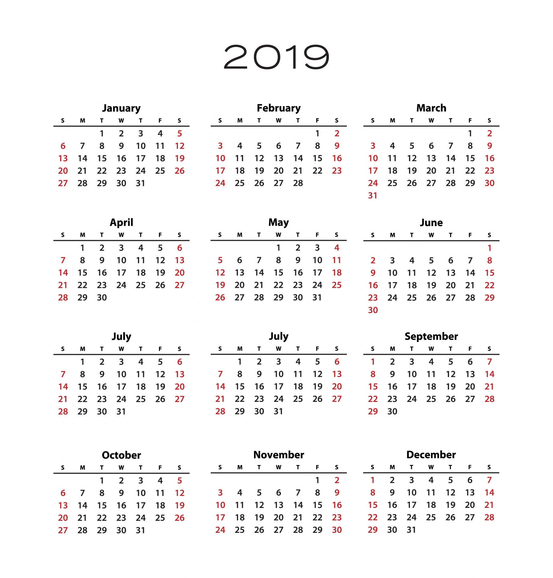 2019 Calendar Template Free Stock Photo - Public Domain Pictures