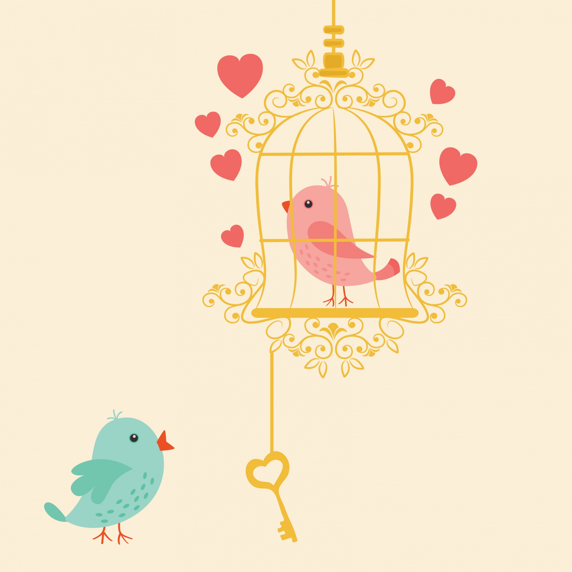 Birds Cage Cute Illustration