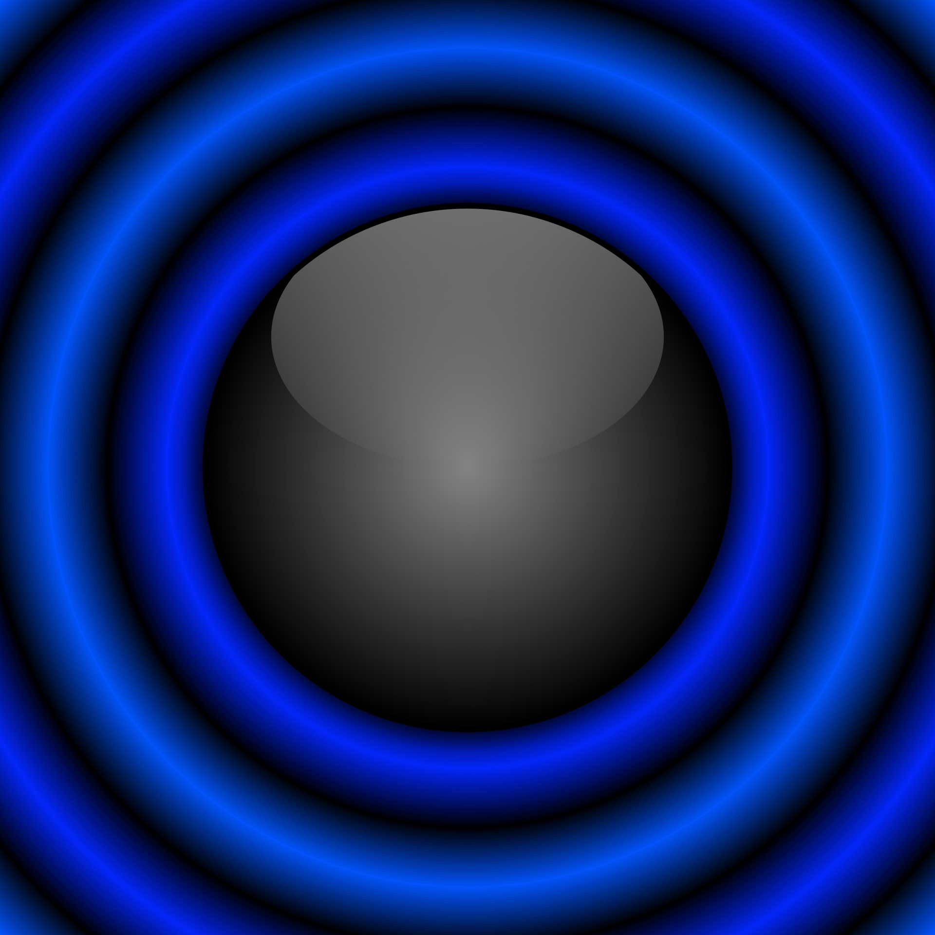Zwarte bal met blauwe ringen