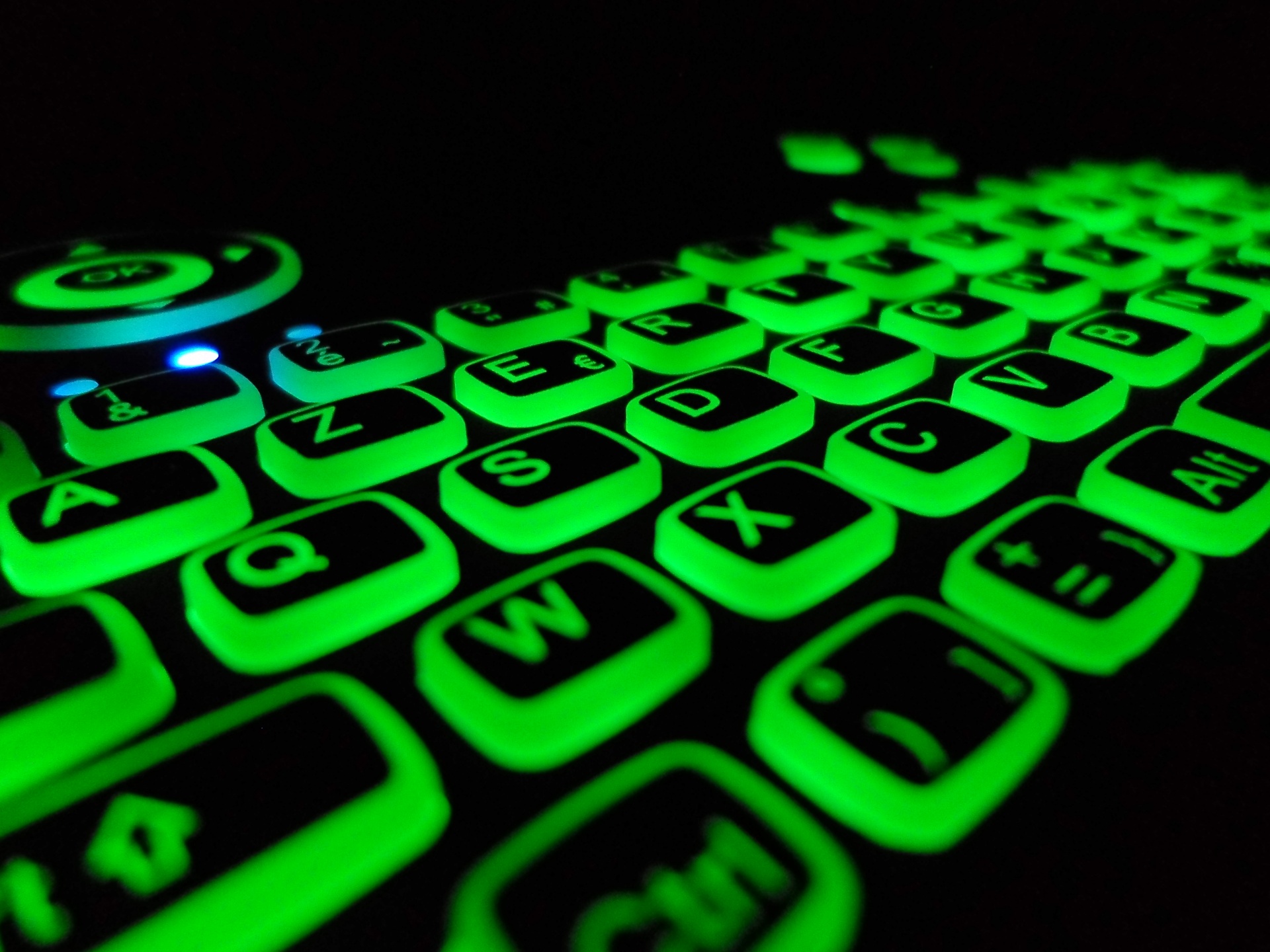 Luz de fundo verde do teclado azerty
