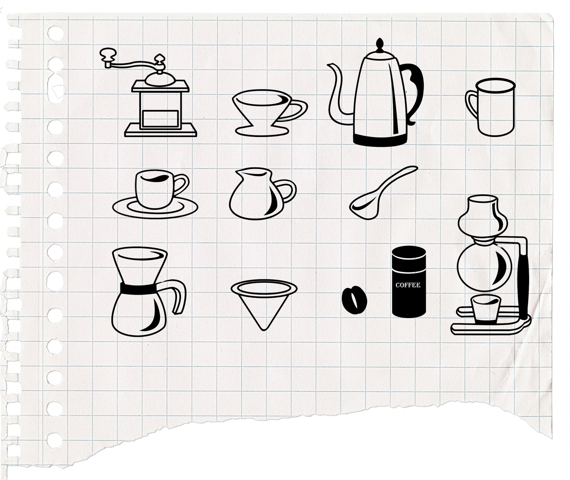 Koffieillustratie Doodles Scraps