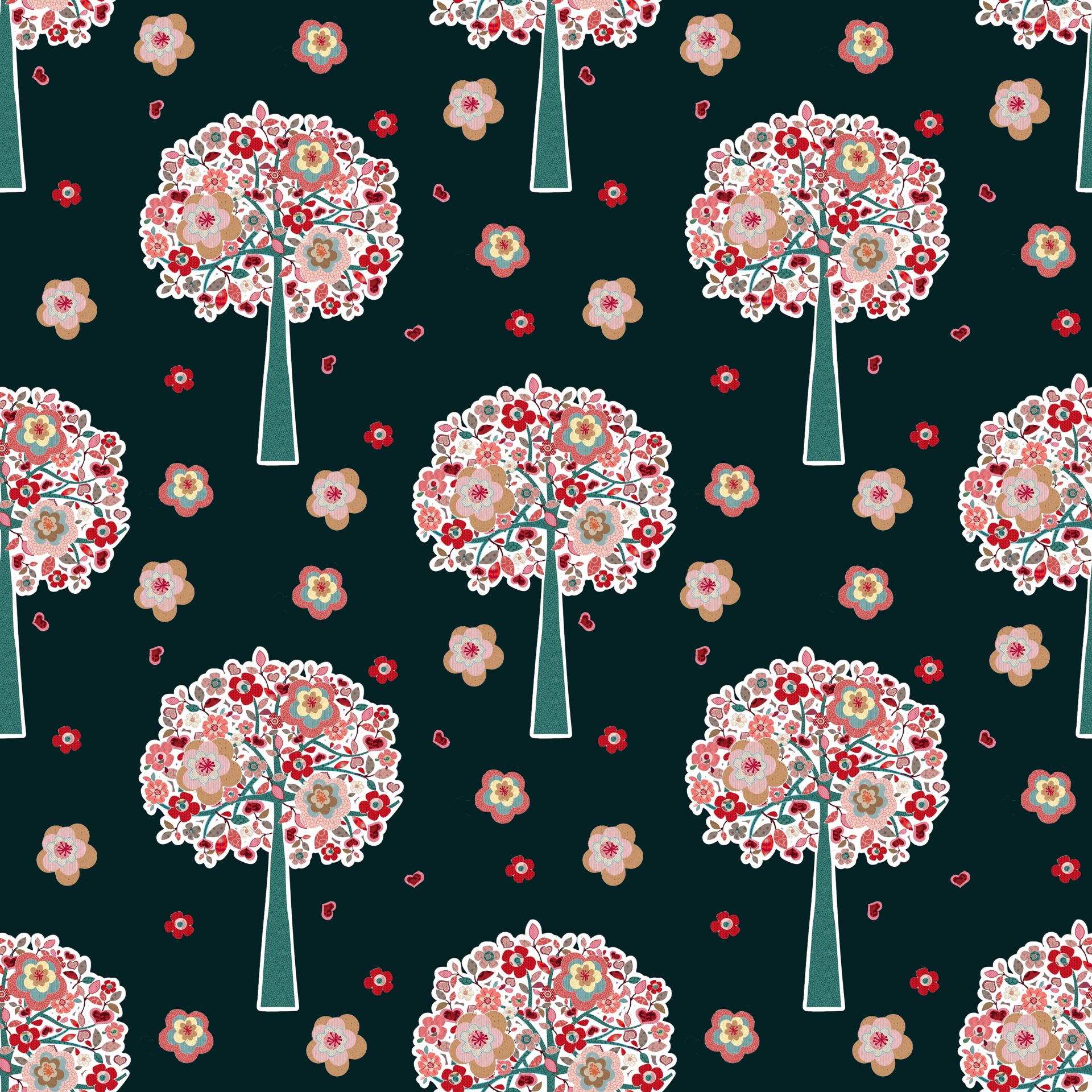 Floral Trees Wallpaper Achtergrond