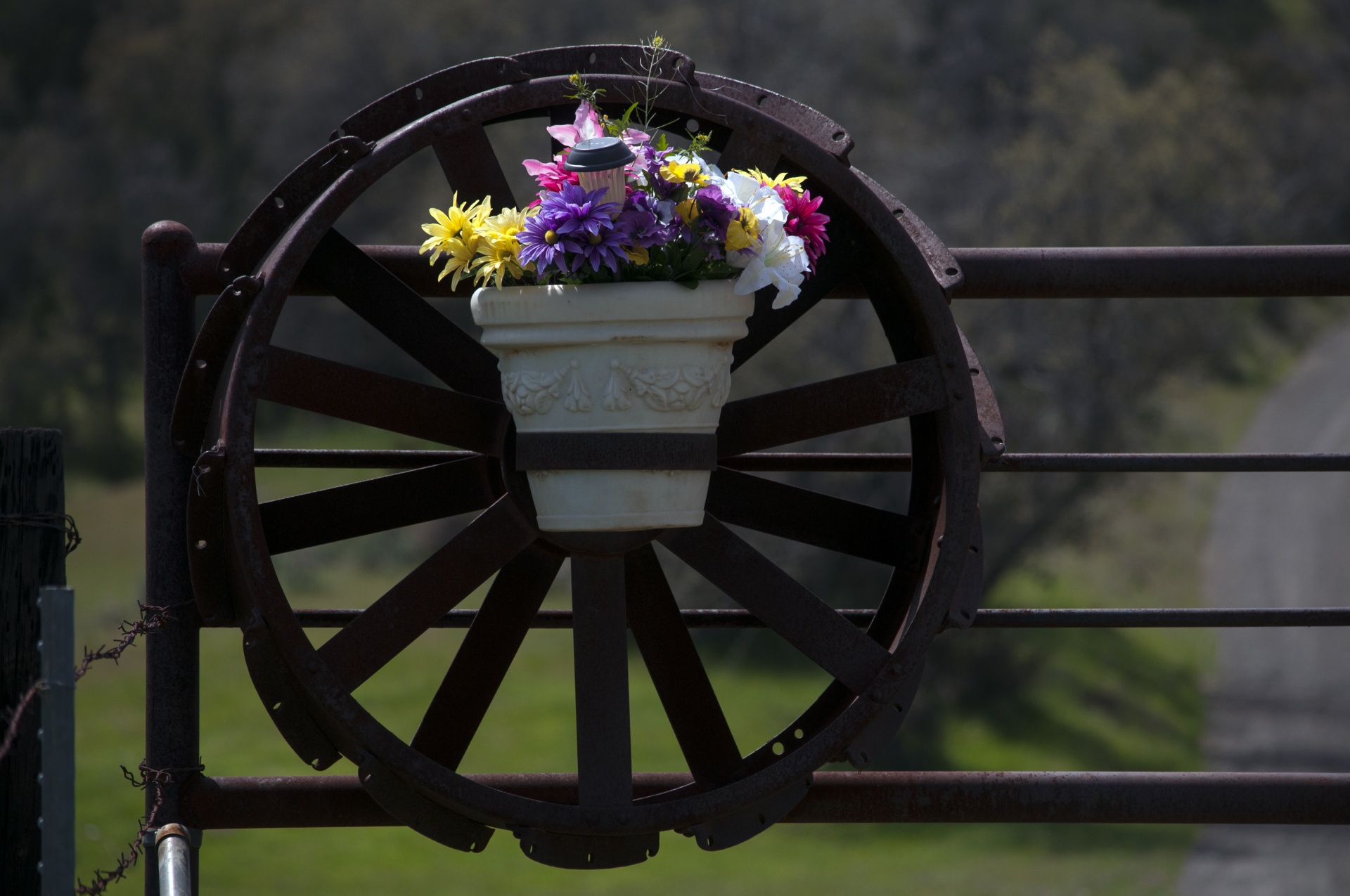Bloemen op Wagon Wheel
