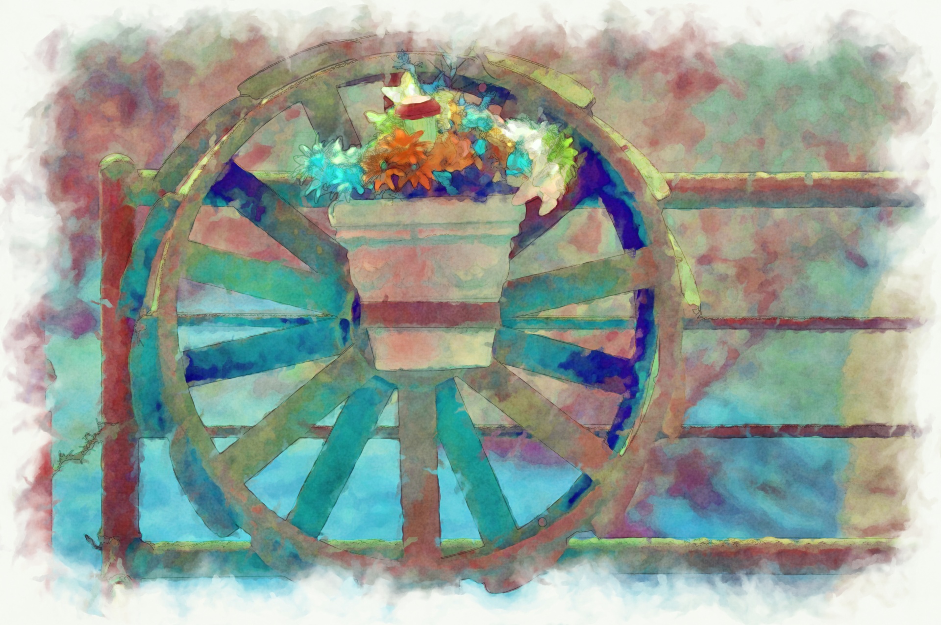 Bloemen op Wagon Wheel