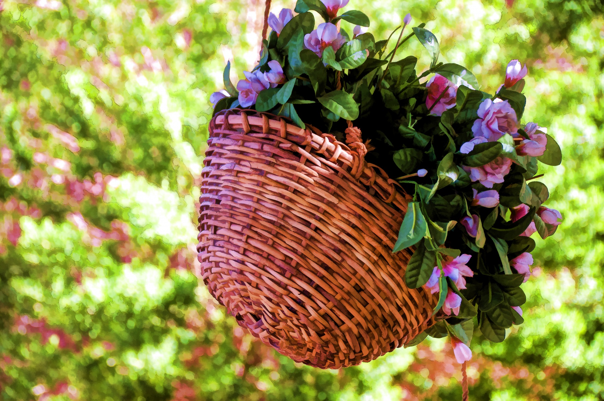 Hangende mand met bloemen