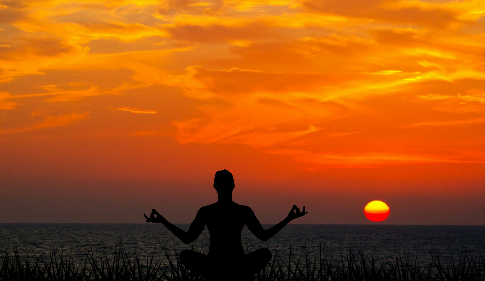 Meditando, tramonto, meditazione,