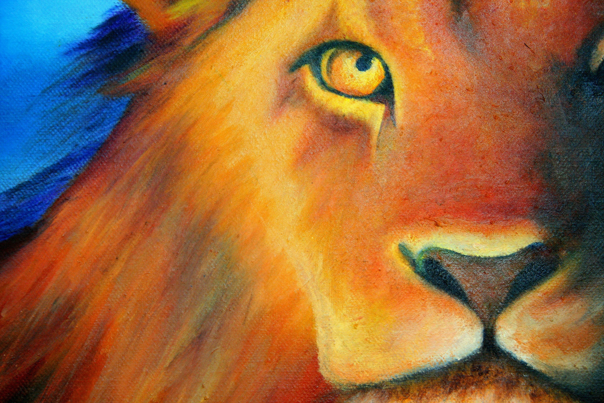 Schilderij van leeuw in olieverf