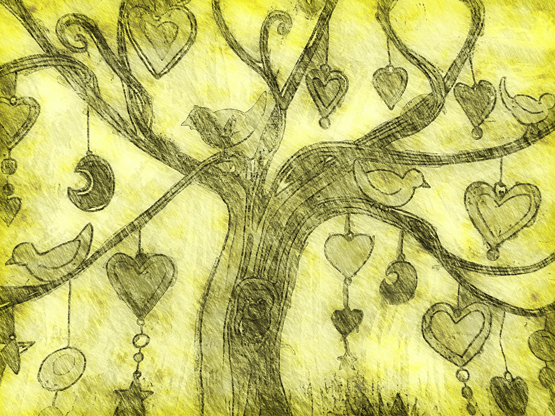 树，鸟和心脏