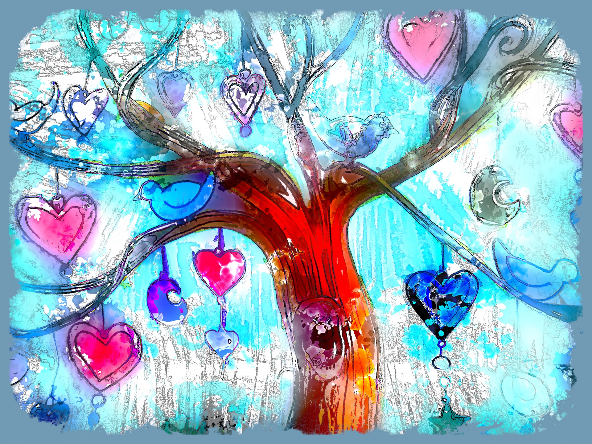 树，鸟和心脏