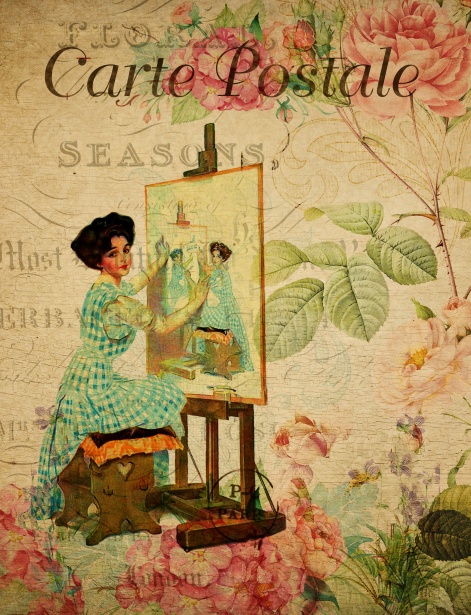 Cărți postale&timbre Woman-artist-vintage-postcard