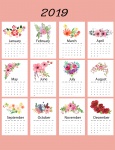 2019 Календарь Цветочный шаблон
