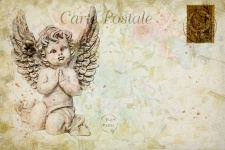 Cartão do francês do vintage do anjo
