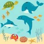 Ilustración de animales de mar de peces