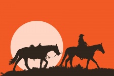 Häst Cowboy Sunset Silhouette