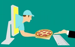 Pizza, corriere, online, formaggio