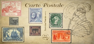 Postcard and stamps