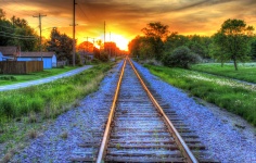 Eisenbahn zum Sonnenuntergang