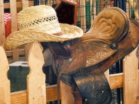 Silla de montar y sombrero de vaquero