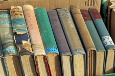 Second hand books on a sale table