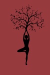 Silhueta, mulheres, árvore, yoga