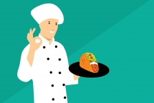 Taco, chef, cartoon, keuken