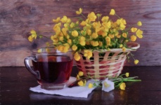Peinture à l'huile de thé et de fleu