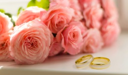 Anel de casamento, rosa, rosas, buquê,