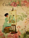 Vrouw kunstenaar Vintage briefkaart