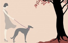 Kvinna Hund Retro Illustration