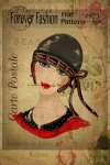 Femme chapeau floral carte postale