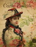 Kvinna vintage blom vykort