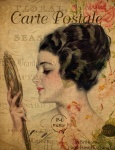 Kobieta Vintage Floral Postcard