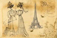 Mujer, vendimia, francés, ilustración