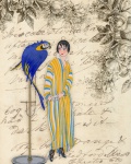 Vrouw Vintage Parrot Script