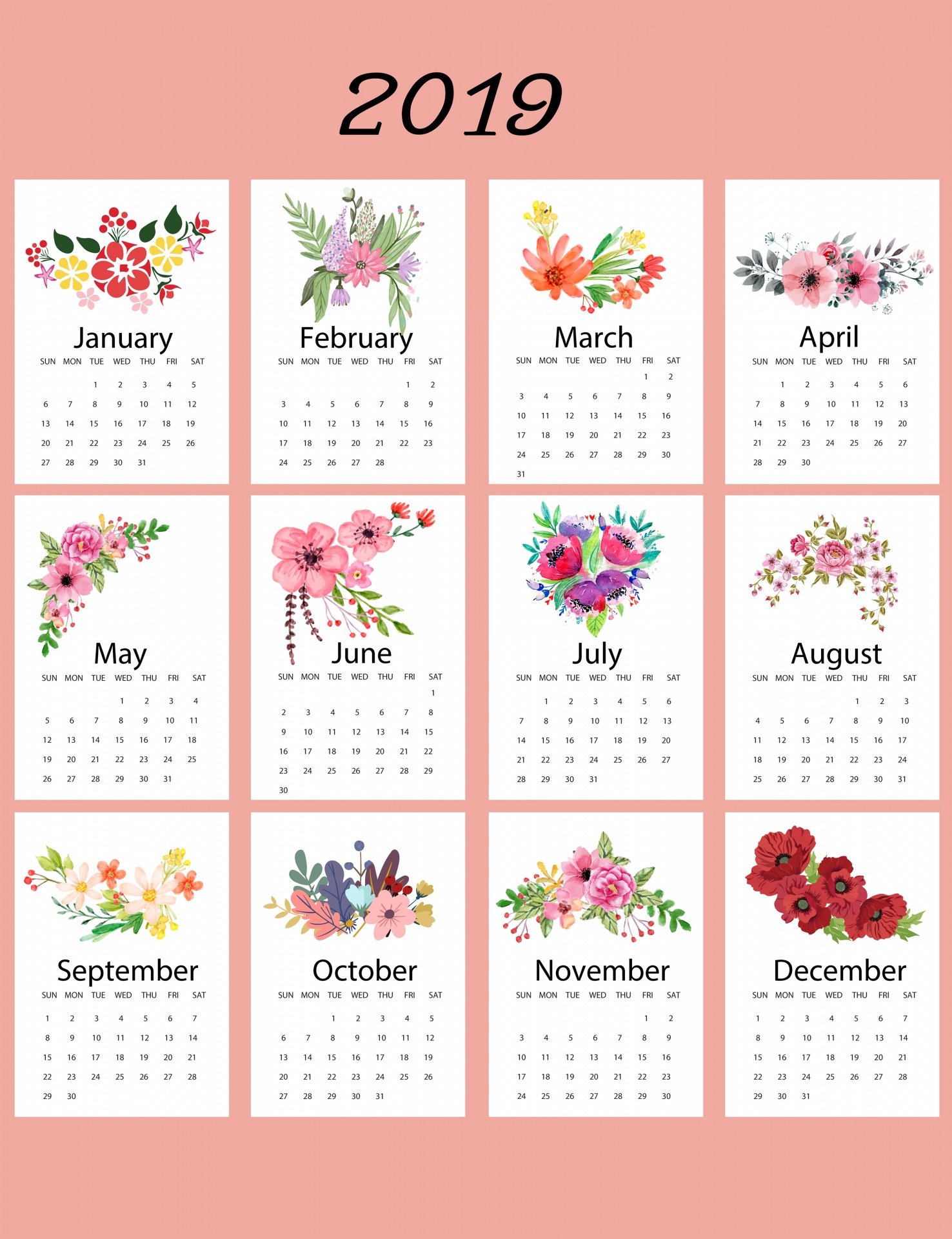 plantilla-floral-del-calendario-2019-stock-de-foto-gratis-public