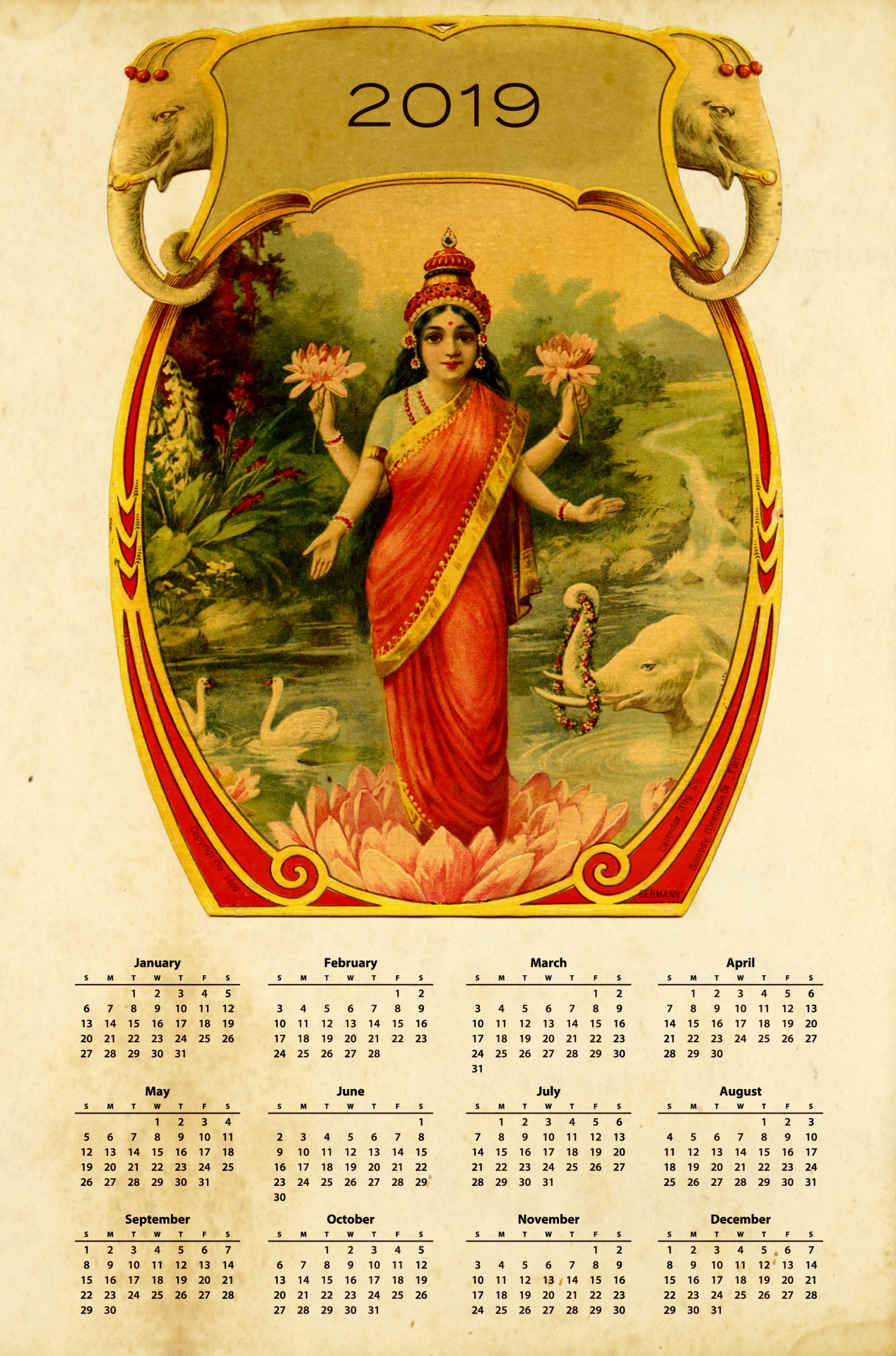 2019-calendar-indian-goddess-free-stock-photo-public-domain-pictures