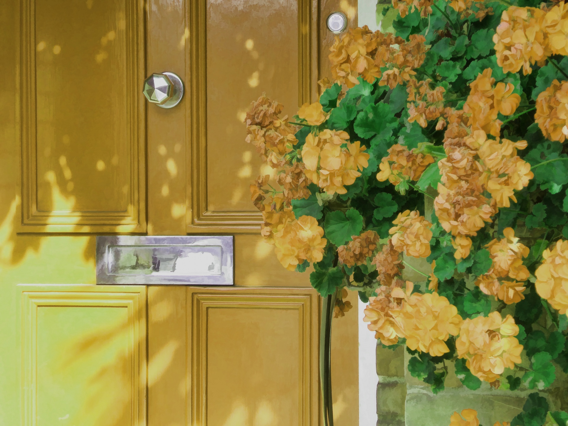 Висячие цветы на передней двери