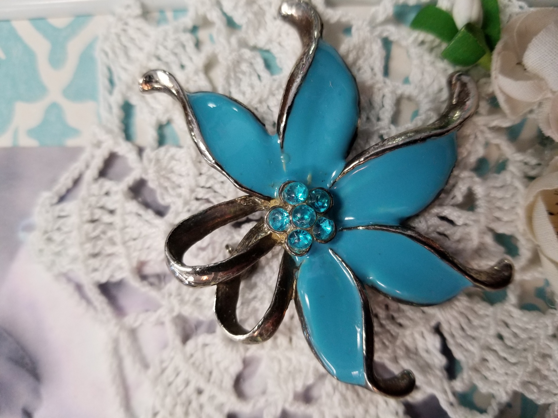 Teal Blue Floral Broach Free Stock Photo - Public Domain Pictures